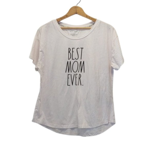 Rae Dunn Tops - Rae Dunn Women's Size L Pink White Stripe Best Mom Ever Short Sleeve T Shirt Top